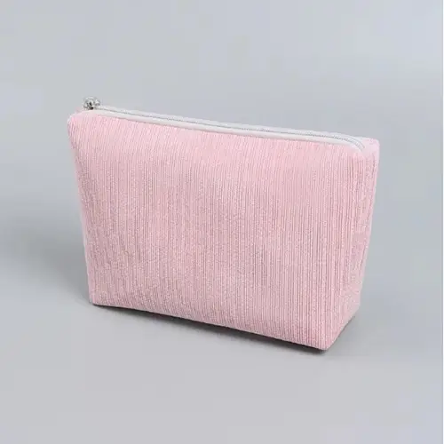 Travel Cute Makeup Bag Portable Solid Color Corduroy Large Toiletry Bag 